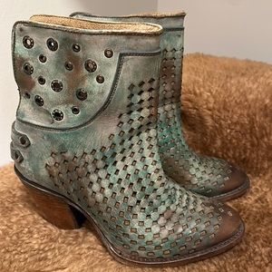 Corral boots! Green and brown with metal eyelets. Pull on. Beautiful boots!